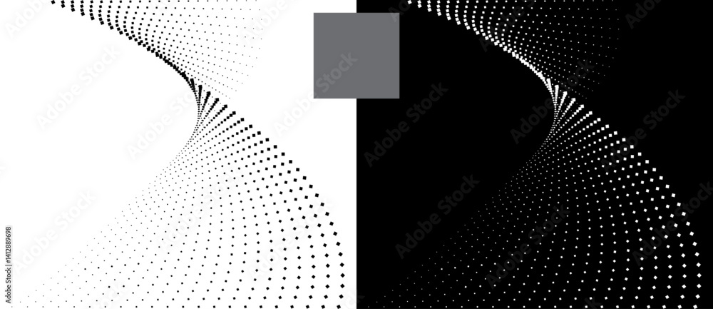 Leinwandbilder Modern abstract background. Halftone squares as design element. Black shape on a white background and the same white shape on the black side.