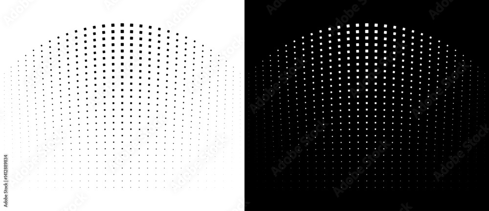 Leinwandbilder Modern abstract background. Halftone squares as design element. Black shape on a white background and the same white shape on the black side.