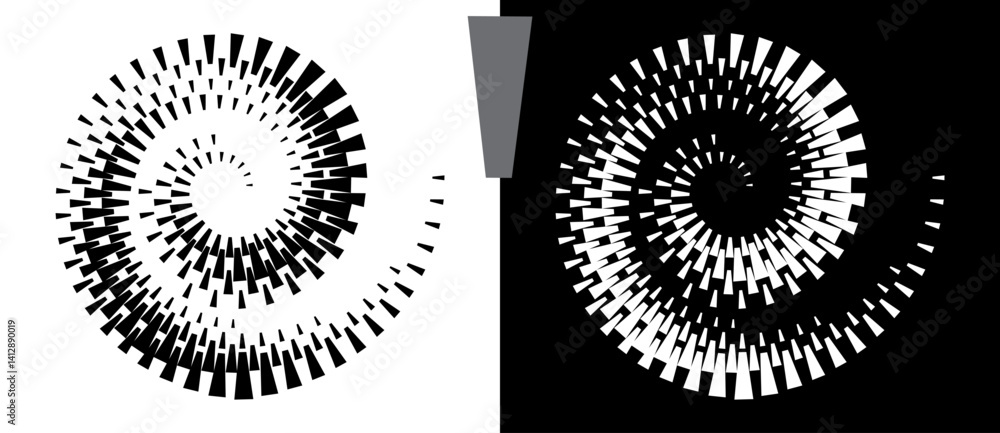 Fototapete spiral dotted background with quadrangles. design element or icon. black shape on a white background