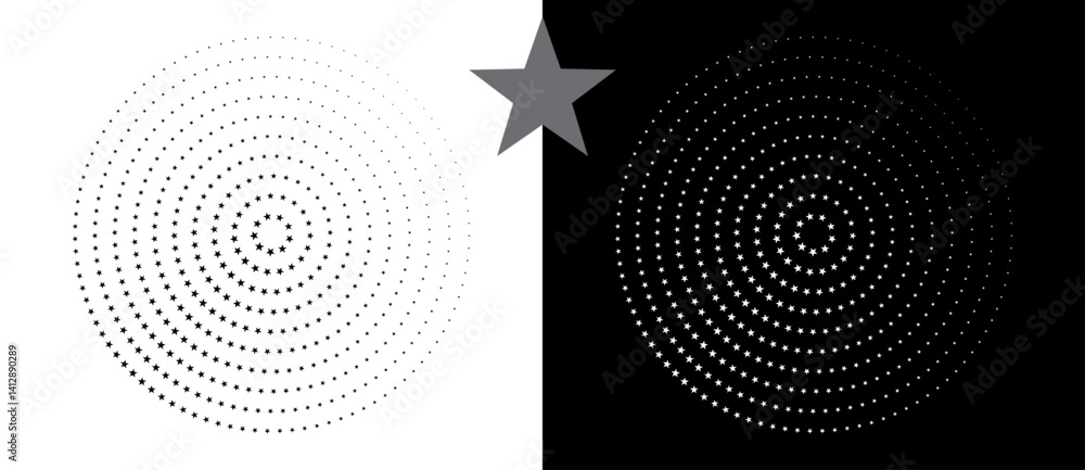 Fototapete abstract vector circle with halftone stars as logo or icon. black shape on a white background and th