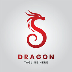 Fototapeta premium Red dragon logo design with curve body and horns