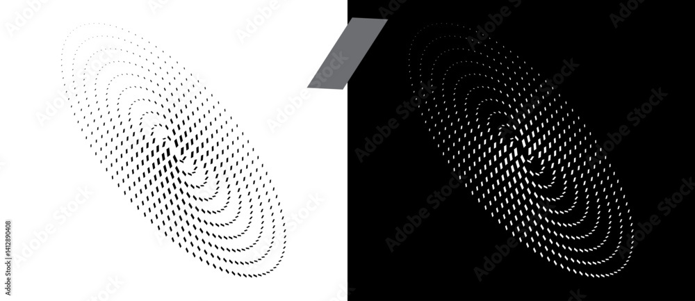 Poster abstract background vector circle with perspective. halftone quadrangles in oval. round logo, design