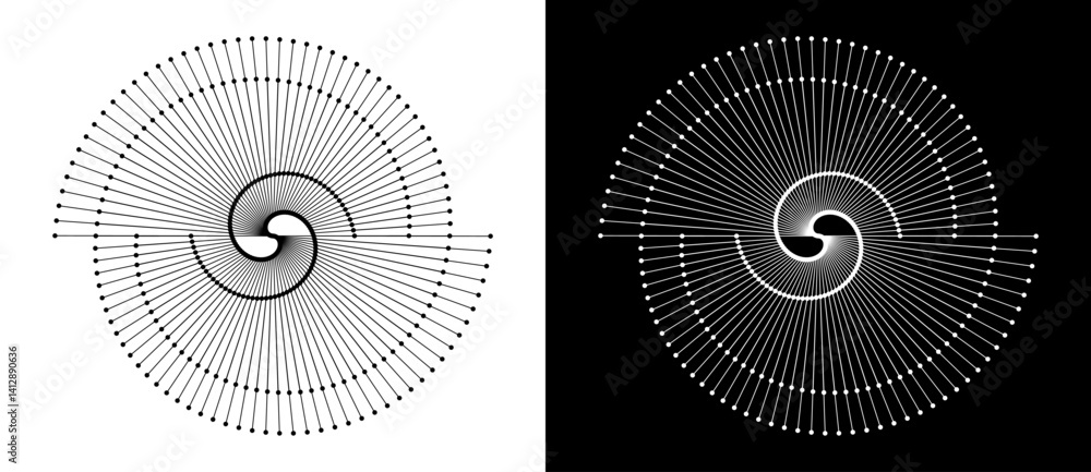 Aufkleber spiral with lines as dynamic abstract vector background or logo or icon. yin and yang symbol. black 