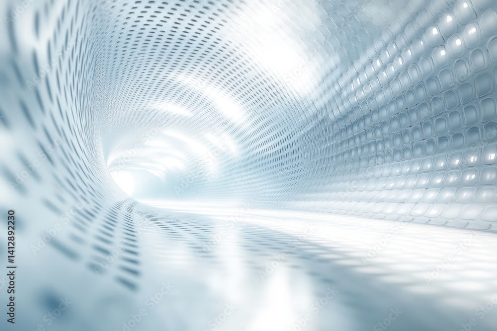 Poster a futuristic tunnel with soft light illuminating a smooth, abstract surface