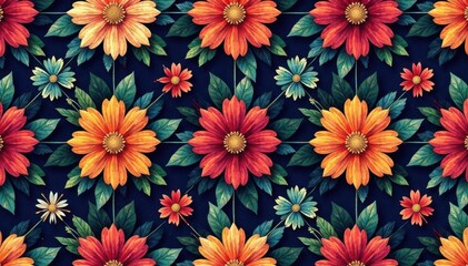 Fototapeta premium Intricate floral textile design, repeating seamlessly , background, flowers, textile design