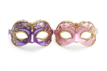 Elegant masquerade masks, purple and pink, ornate details