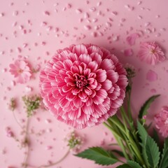 top view of carnation on pink for mothers day