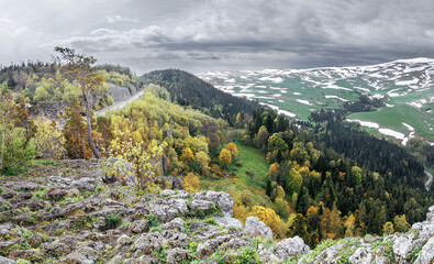 Panoramic view of the Lago Naki plateau. Krasnodar region, Republic of Adygea.
