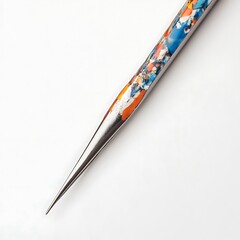 Colorful knitting needle with closeup.