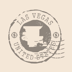 Stamp Postal of Las Vegas is city of USA. Map Silhouette rubber Seal.  Design Retro Travel. Seal  Map of Las Vegas grunge  for your design. United States. EPS10