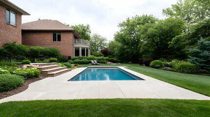 Fototapeta premium Modern Residential Swimming Pool With Landscaped Backyard