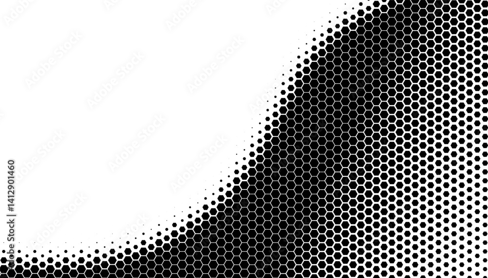 Poster black and white smooth transition of halftone pattern with hexagon shape for modern background. wave