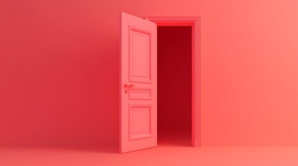 Interior of Room with Partially Open Red Doorway on Matching Color Wall