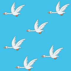 flock of white geese is flying in the sky2