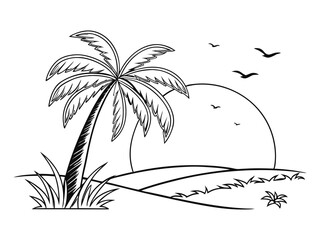 A collection of black palm tree silhouettes. Black palm trees set isolated on a white background. Palm silhouettes. Design of palm trees for posters, banners, and promotional items.