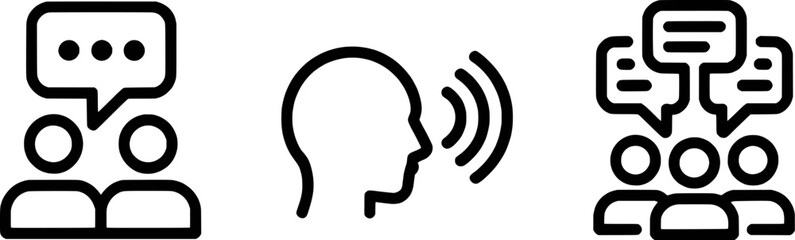 Communication Icons Set Group Chat Listening And Effective Speaking Engagement