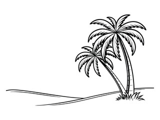 A collection of black palm tree silhouettes. Black palm trees set isolated on a white background. Palm silhouettes. Design of palm trees for posters, banners, and promotional items.