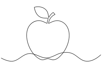 Continuous one line art drawing apple outline vector art illustration
