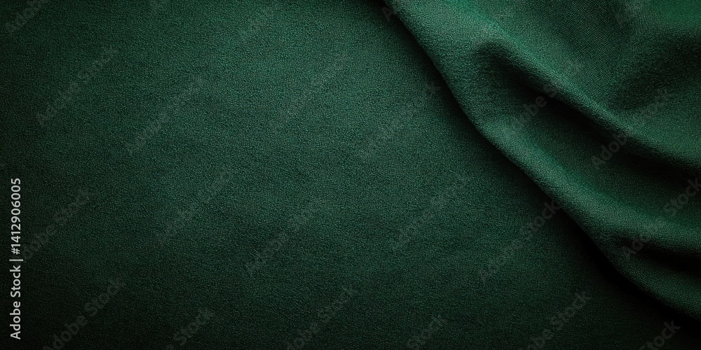 Poster dark green fabric texture with elegant drape and soft shadow for textile design