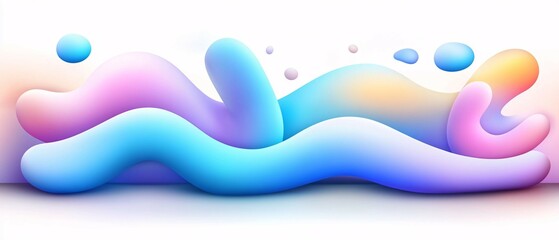 Naklejka premium Abstract fluid shapes with gradient colors on white background with small spheres.