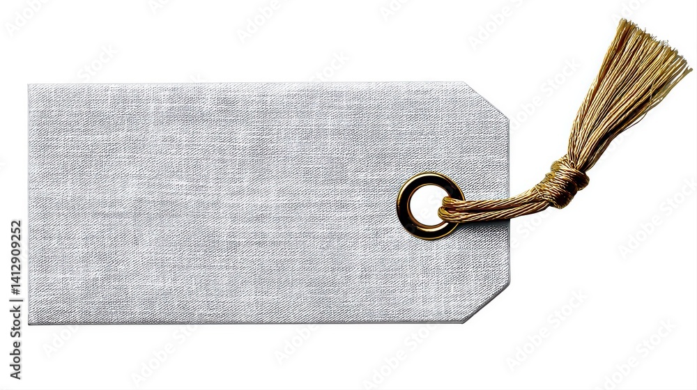 Poster white blank clothing tag label isolated on white background with clear space for custom branding and