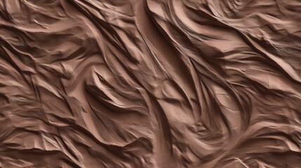 Textured Surface of Crumpled Brown Fabric with Waves and Creases