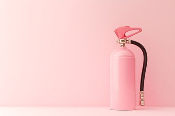 Pink Fire Extinguisher with Gold Fittings on Pale Pink Background, Studio Shot
