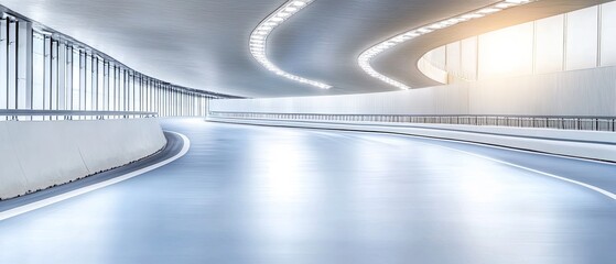 Obraz premium Modern Indoor City Highway with Smooth Curves and Bright Ambient Lighting in Contemporary Architecture