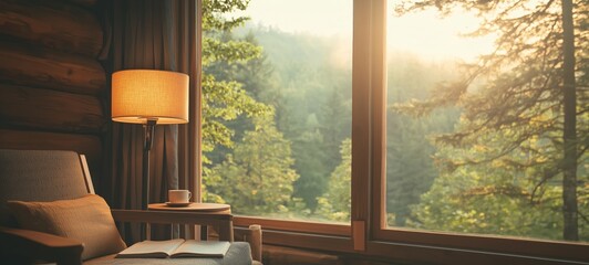 Fototapeta premium Cozy Sunlit Living Room with A Chair and Houseplant by a Window