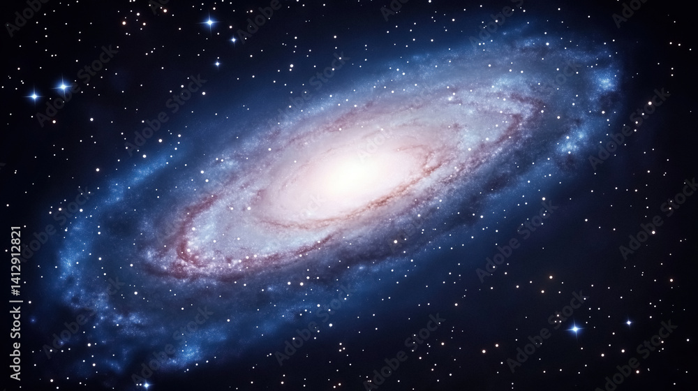 Poster swirling galaxy of stars and interstellar dust mesmerizing display in vastness of deep space