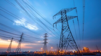 Fototapeta premium power lines at sunset