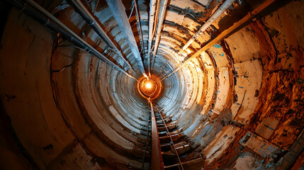 Obraz premium Industrial Tunnel Interior With Pipes And Lighting