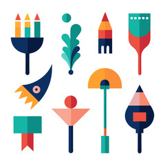 A vibrant collection of playful, abstract shapes celebrating creativity and imagination with bold colors and flat design.