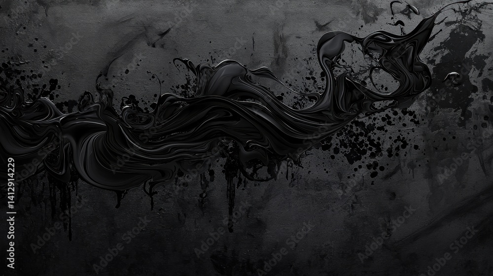 Poster black fluid art creates an intriguing visual effect with swirling shapes and textures across a dark 