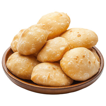 Puffed Bengali luchi with golden fried texture on isolated transparent background