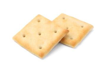 Two tasty salty crackers isolated on white