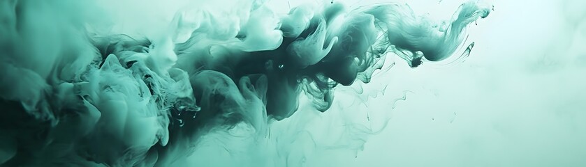 Mint green ink swirling in water, creating abstract patterns.