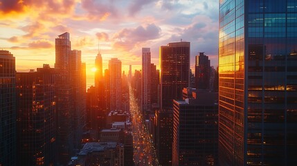 Modern buildings mirrored at sunset on urban lake view high resolution picture