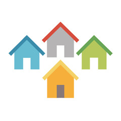 Five colorful homes in flat circular housing icon