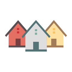 Three colored homes side by side in grouped design