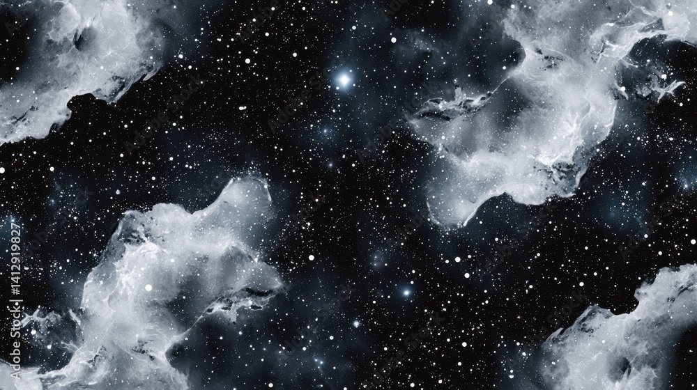 Poster a vast cosmic expanse showcases countless twinkling stars scattered across a dark backdrop. nebulous