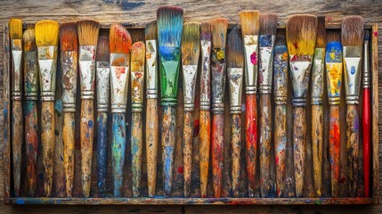 Fototapeta premium Palette of Artistic Inspiration: A Painter's Collection of Paintbrushes