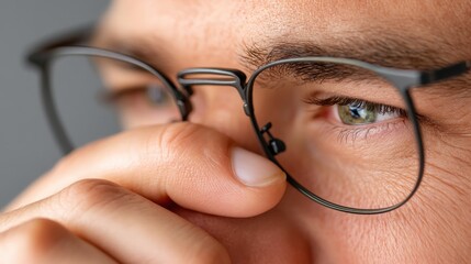 Close up portrait of person adjusting glasses