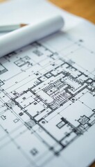 Fototapeta premium Close-up of architectural drawings and technical plans, construction, architectural