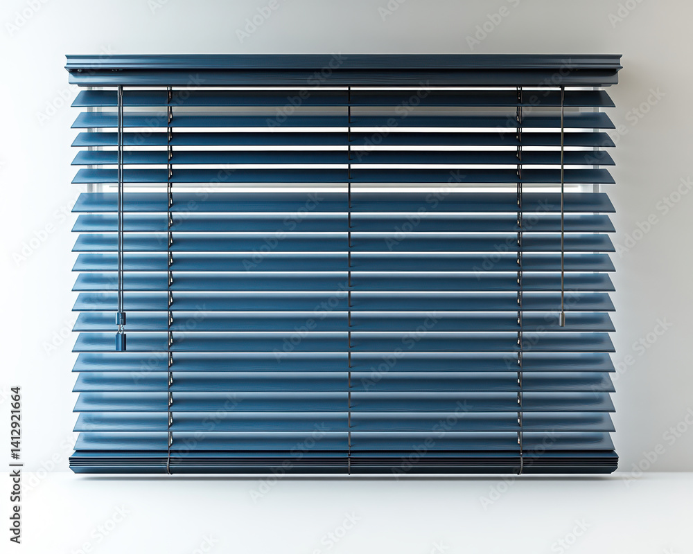 Poster image of clean blue window blinds isolated on white background front view minimalistic design