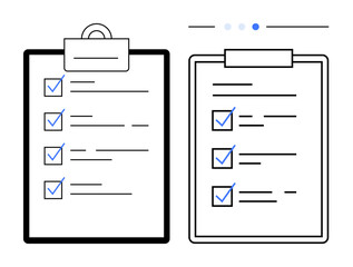 Two clipboards with checklists, marked tasks, and a navigation bar. Ideal for organization, productivity, planning, task management, workflow, efficiency and a simple landing page