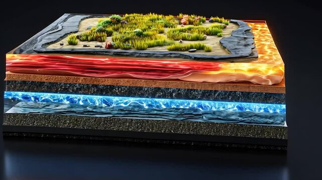 Cross-section Earth layers with island