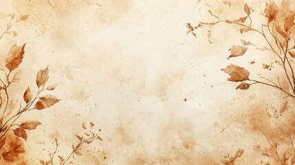 This background showcases warm brown tones with subtle beige, adorned with delicate leaf designs, perfect for fall-themed invitations or artwork