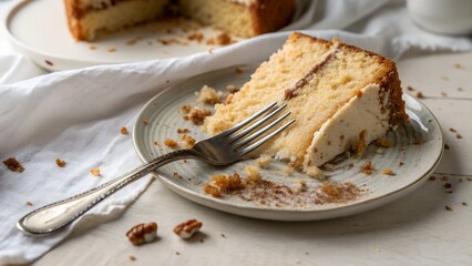 Fork Resting in a Half-Eaten Slice of Cake