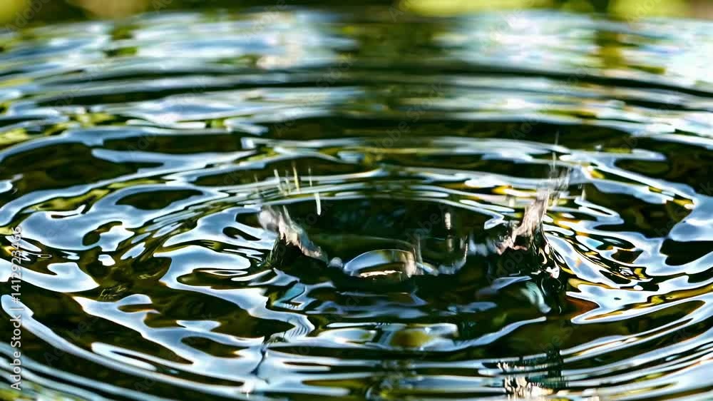Poster close-up video of a water splash with a high-angle view, capturing dynamic ripples and droplets in a